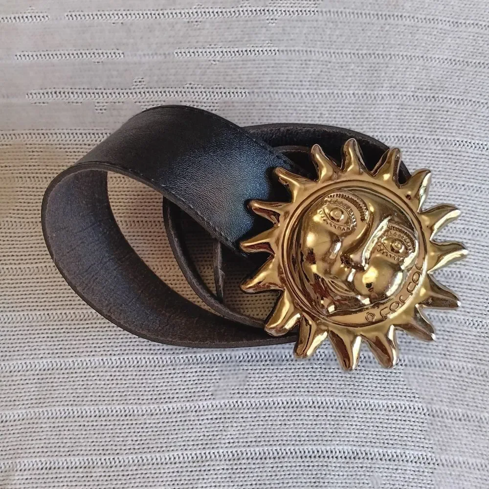 Rare Vtg 90 Moschino O Cocco Sun Face Leather Belt Redwall Italy Fair Wimsigoth